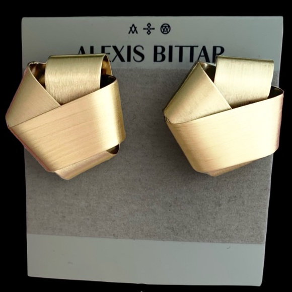 ALEXIS BITTAR • Roxbury Satin Brushed Gold Folded Metal Ribbon Post Earrings